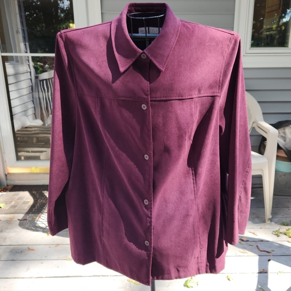 Maggie McNaughton Shirt Jacket Midweight Faux Suede Long Length Rich Plum Color - Picture 5 of 12